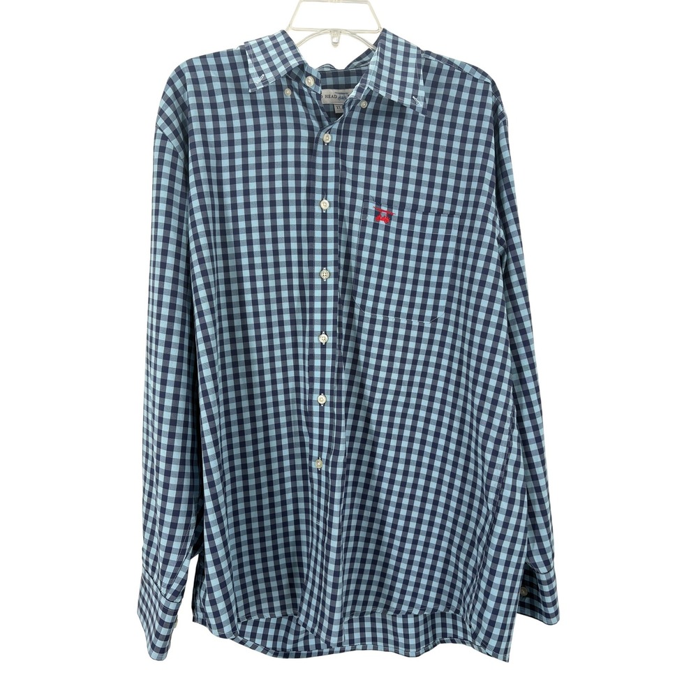 Bald Head Blues Mens XL Gingham Button Down Long Sleeve Shirt Red Golf Cart Logo